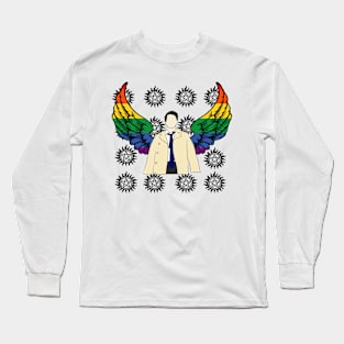 Castiel drawing with rainbow wings and anti possession tattoo Long Sleeve T-Shirt